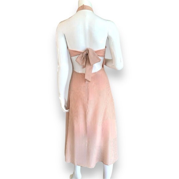 J.O.A. PEACH/GREY PINSTRIPED HALTER TOP SUNDRESS WITH TIE BOW BACK. WOMEN SZ SM - Picture 3 of 10